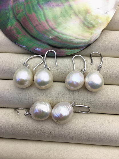 1 pair AAA 13-14mm white drop edison pearl dangle earrings,S925 Sterling Sliver earrings,wedding pearl earrings,SE3-T9-1