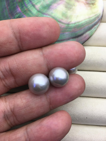 1 pair AAA 11-12mm gray round edison pearl stud earrings,S925 Sterling Sliver stud earrings,SE3-T9-63