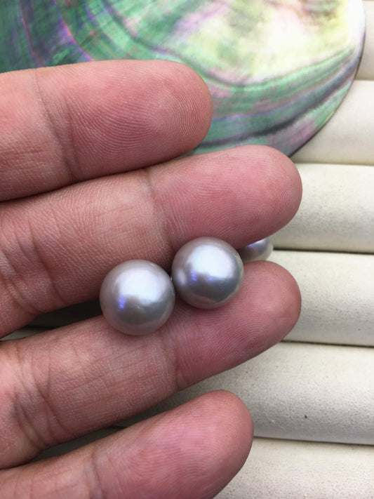 1 pair AAA 11-12mm gray round edison pearl stud earrings,S925 Sterling Sliver stud earrings,SE3-T9-63
