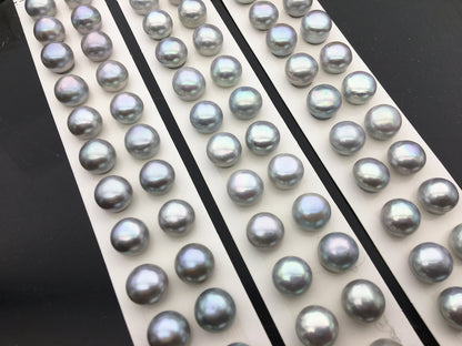 AAA 12-12.5mm Gray button round freshwater pearls,round button pearl pairs,pearl earring,pearl stud,BTN12-3A-24