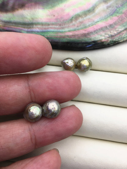 2 pairs AA+ 9-10mm gray baroque near round edison pearl stud earrings,S925 Sterling Sliver stud earrings,SE3-T68